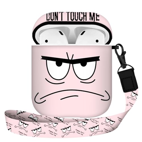Image of for Airpods Case,Don't Touch Me Cool Cover with Lanyard Big Eyes Cute Cartoon for Airpods 2nd Generation Case,Soft Shockproof Cover for Women Men-Pink