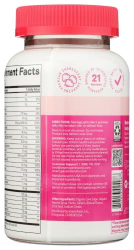 SmartyPants Teen Girl Multivitamin Gummies, Omega 3 (DHA/EPA), Vitamin C, D3, B12, Vitamin A, K & Zinc, Biotin to Support Hair, Skin & Nails, Gluten Free, 60 Count (30 Day Supply) - image 2