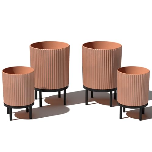 Image of Veradek Demi Series Raised Duo Planters - Set of 2 Planters with Stands | Made From a Durable Plastic-Stone Composite & Comes With Wooden Stand. Modern Porch /Patio Decor