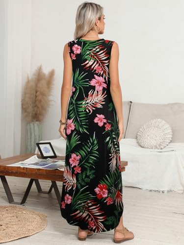 Image of BELAROI Womens Plus Size Maxi Dress Sundress Summer Casual Sleeveless V Neck Pockets Beach Swimsuit Coverup Loose