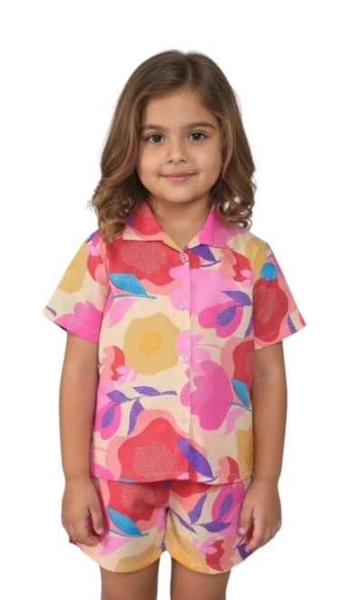 Pure Cotton Shirt & Shorts Set for Baby Girl & Toddlers | Summer Casual Outfit for Girls | Ultra-Soft Half Sleeve Top & Shorts Cord Set for Home, Play & Outing.
