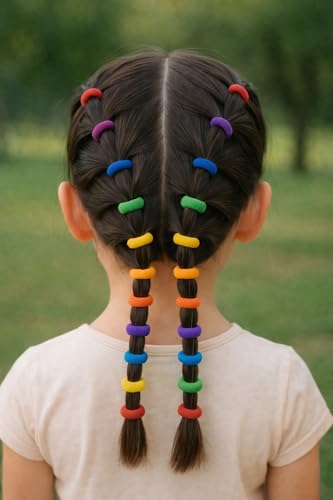 Image of Frescorr (200 pcs) Baby Hair Ties | Soft No-Damage Premium Elastic Mini Rubber Bands for girls | Strong Stretch Ponytail Holders | Daily Use Hair Accessories (Black + Multicolor)