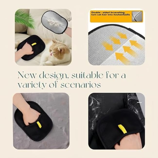 Double-Sided Pet Hair Removal Gloves - Electrostatic Grooming Gloves for Dogs & Cats, Reusable Fur Removal Gloves for Furniture, Couch, Carpet, Clothing & Car Seats-uKHZfJV4