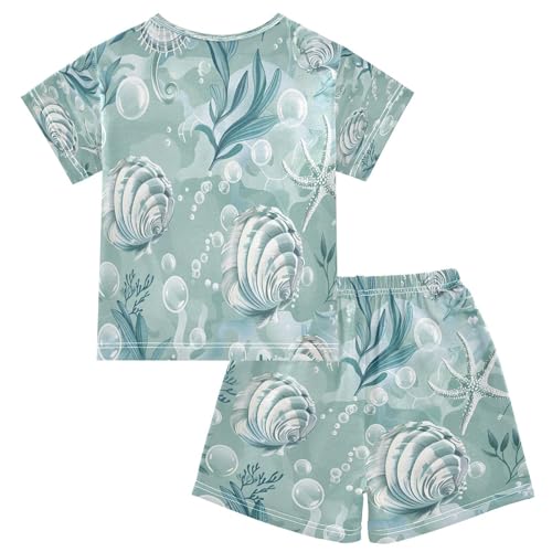 senya Short Sleeve Pajamas Sets Summer Cotton Sleepwear Seashells Algae and Bubbles2
