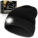 MANWALD LED Beanie Hat with Light, USB Rechargeable LED Headlamp, Black