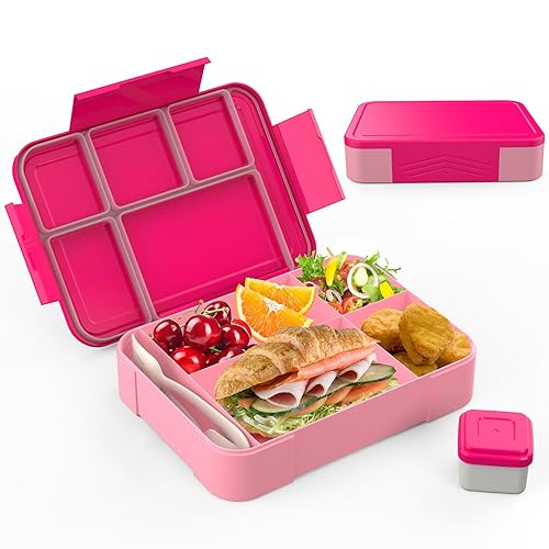 Hap Tim Bento Lunch Box for Kids & Adults, Lunchbox Containers with Tablewares for Boys & Girls, Leakproof, Microwave, Dishwasher, Freezer Safe, Bpa-Free, Pink, (AU1265-PK)