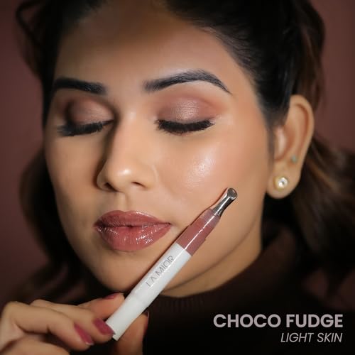 Image of LAMIOR Peptide Glaze Lip Balm - 3 in 1 Formula for Glossy Shine, Healing & Nourishment for Dry Dark & Pigmented Lips with Shea Butter, Non Sticky, Moisturizing Lip Balm for Women, (Choco Fudge)