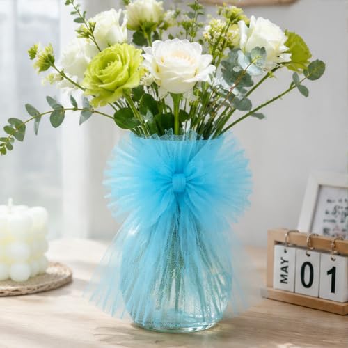 Image of Turquoise Blue Tulle Fabric Ribbon 6 Inch by 25 Yards Rolls Fabric Spool Tulle for Gift Wrapping Wedding Decorations Craft Supplies DIY Tutu Skirt Baby Shower Birthday Party
