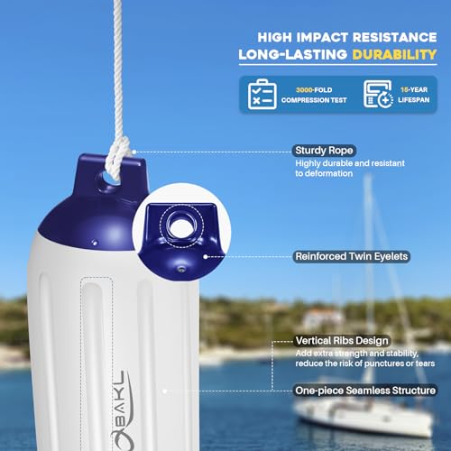 Garde-boue de bateau robuste 22x69 cm | Kit d'amarrage durable - 6