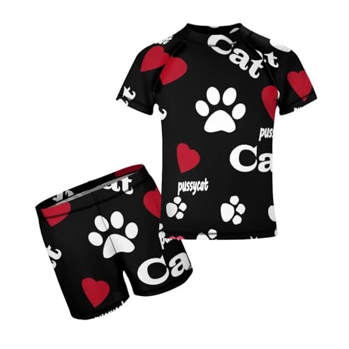 Kitten Cat Paw PrintChildren's Swimsuits Boys Two Piece Suit9-11Y（140cm）