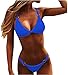 Maillot de bain deux pièces pour femme - Couleur unie - Bikini push-up sexy avec anneau en métal - Haut de bikini avec bas, bleu, 36