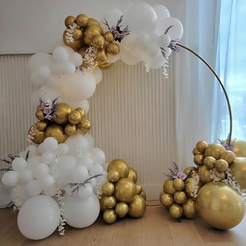 Image of White and Gold Balloons Garland Arch Kit, White and Gold Confetti Latex Balloons for Graduation, Wedding, Baby Shower, Engagement, Birthday Party Decorations