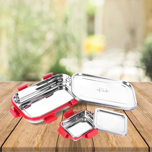 Image of Leak-Proof Lunch Box for Kids | Air Tight Tiffin Box | Stainless Steel Tiffin Box for Kids, Adults, Office, School, and Picnic /Food Grade /Easy to Carry (750ml 1pc + 120ml 1 Pc)