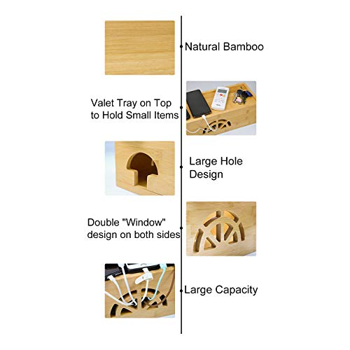 Extra Large Cable Management Box with Lid, Bamboo Cable Box for Cords, Power Strips or Surge Protectors, Hide Loose Wires Behind TVs, Home Office Computers, Office Desks, Entertainment Centers by HTB