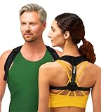 HALLWAY STORIES Back Brace Posture Corrector for Women & Men, 28-48' Adjustable Straps, Shoulder Support & Neck Tension Relief, Breathable Upper Back Straightener, Black, Invisible Under Clothes