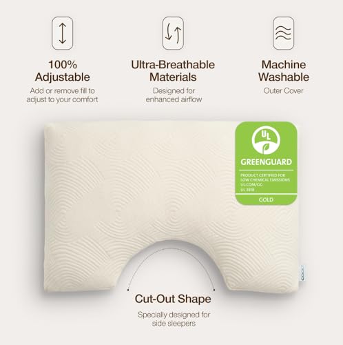 Image of Coop Home Goods Adjustable Latex Cut-Out Pillow King, Talalay Latex & Microfiber Fill, Ergonomic Shoulder Cut-Out, Naturally Cooling, Eco-Friendly, Medium Firm for Side Sleepers, GREENGUARD Gold