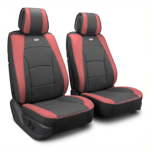 Image of FH GROUP Front Set Faux Leather Car Seat Cover Cushions for Low Back Seat, Universal Fit, Airbag Compatible Seat Cover for SUV, Sedan, Van, Burgundy