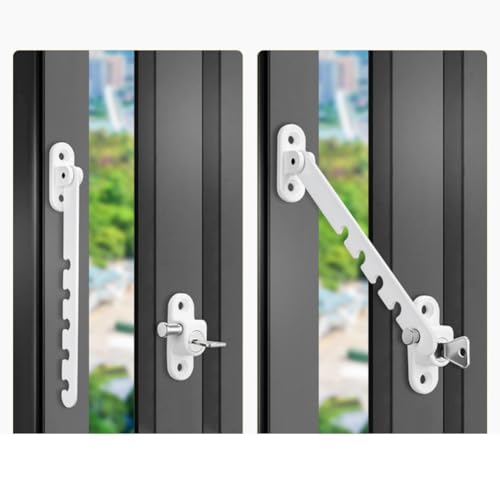 Opatiny Limitador de bloqueo de ventana de acero al carbono ajustable, paquete de 2, control de ventilación multietapa para ventanas de apertura hacia adentro, hacia afuera, hacia abajo, seguridad de