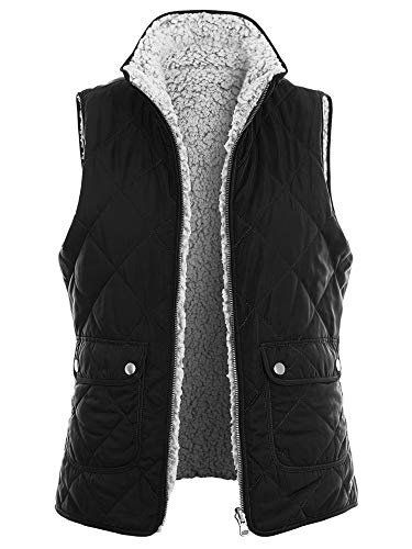 TOP LEGGING TL Women s Casual Sherpa Fur Vest - Winter Warm Fleece Collar Zip Up Jacket 001_Black S