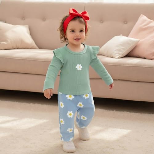 TheFound Toddler Girls Clothes Striped Long Sleeve Ruffled Tops Elastic Waist Flare Pants Outfits 6 12 18 24 Months 2T 3T 4T2