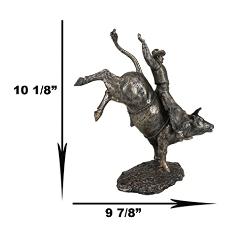 Estatua occidental rústica de vaquero montando toro de 10.5" miniatura 2