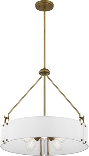 Miniatura 3 de Nuvo Lighting 67691-4 Lámpara colgante de latón natural de tela de lino blanco para interiores (Halter 4LT colgante BRS (60-7691))
