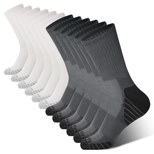 BAMBOO COOL Men's Crew Socks Athletic Running Sports Socks, Cushioned Moisture Wicking, Breathable Arch Support 6 Pack