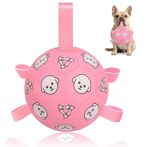 Image of 6 Inch Dog Soccer Ball, Interactive Dog Toys for Small Dogs | Floating Water Toys, Jolly Ball with Straps, Durable Outdoor Training Dogs Tug Toy, Outside Pet Toys, Birthday Gift for Puppy