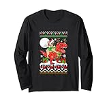 Santa French Bulldog Riding T-Rex Reindeer Christmas Sweater Langarmshirt