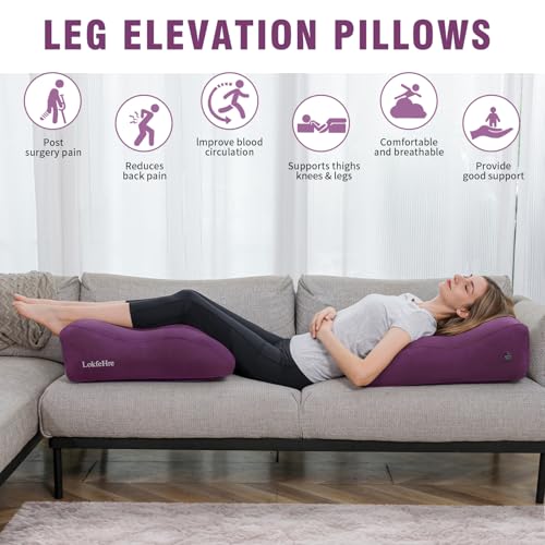 LOKFEHRE Wedge Pillow for Sleeping - Inflatable Leg Elevation Pillow for Swelling,Circulation,Leg & Back Pain Relief,Leg Support Polyvinyl Chloride Pillow for After Aurgery,Hip (Purple, Medium)