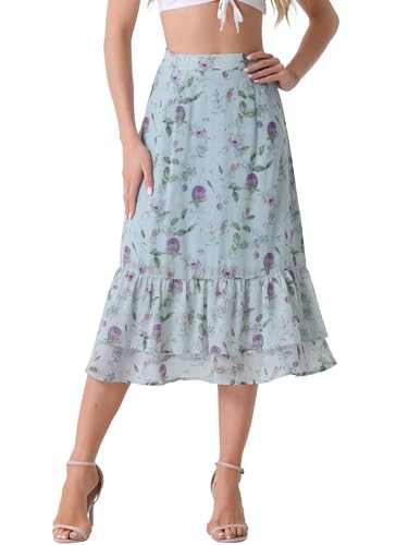Jupe midi fluide Allegra K en mousseline imprimée chic