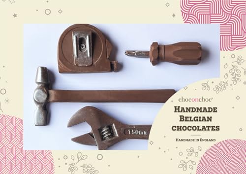 Choc On Choc Chocolate Tool Kit Gift Set - 4-Piece Handmade Milk Chocolate Tools with Silver Dusting - Fun DIY-Themed Chocolates for Him/Her (95g)