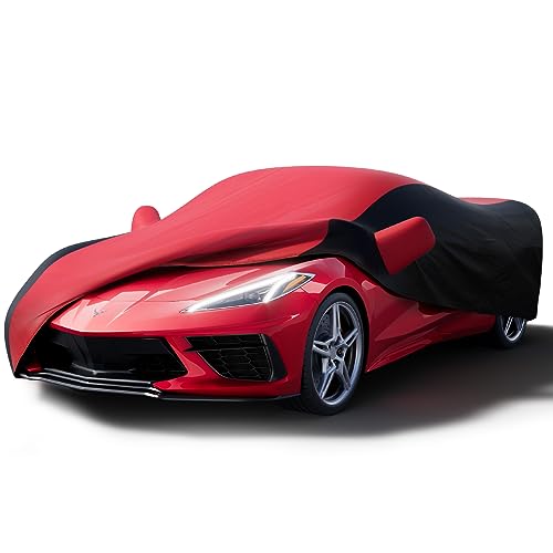 KAKIT Waterproof Car Cover Custom Fit for 2020-2022 C8 Stingray UV Resistant Fade-Proof Cover for Chevy Corvette Indoor & Outdoor Use (Red & Black Combo)
