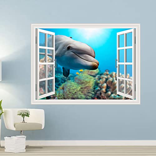 Removable Vinyl Decals Wall Sticker Peel And Stick Window View Dolphin Wall Mural Sticker For Home Office Art Room Decor #TOP3