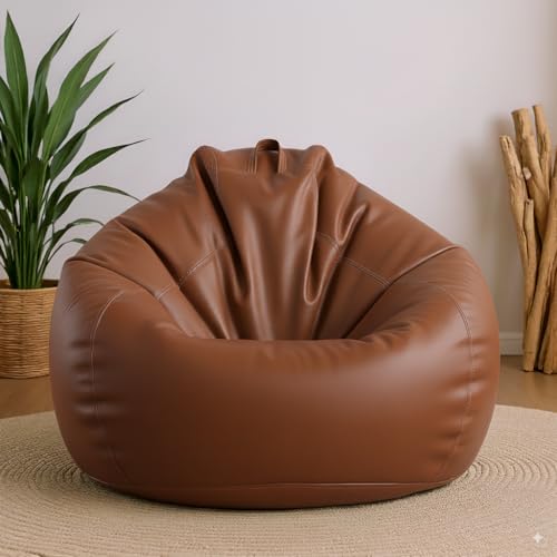 Image of KAM'S LIEU Filled with Beans Bean Bag Chair | Luxury Leatherette Bean Bag Chair for Adults, Kids | Comfortable, Durable, Stylish for Living Room, Bedroom, Gaming, Home Decor (Tan, 4XL)
