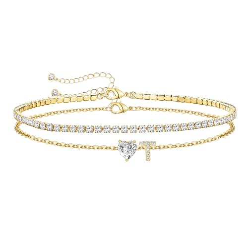 Image of Gold Initial Ankle Bracelets for Women Waterproof 14K Gold Filled Layered Anklets for Women Non Tarnish Women's Anklets Adjustable Large Ankle Summer Beach Foot Jewelry