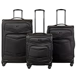 AIR CANADA Central Deluxe Softside Luggage Set, 3 Piece Spinner Rolling Suitcase Set, 28 Inch & 24 Inch Suitcases and Carry on Luggage, Black