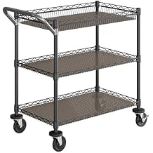 Seville Classics UltraDurable NSF Commercial Heavy Duty Metal Rolling Utility Cart, w/Steel Shelves, Handle Bar for Garage, Warehouse, Kitchen, Office, Deep Top Basket 34.75" W x 20.25" D, Graphite
