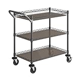 Seville Classics UltraDurable NSF Commercial Heavy Duty Metal Rolling Utility Cart, w/Steel Shelves, Handle Bar for Garage, Warehouse, Kitchen,...