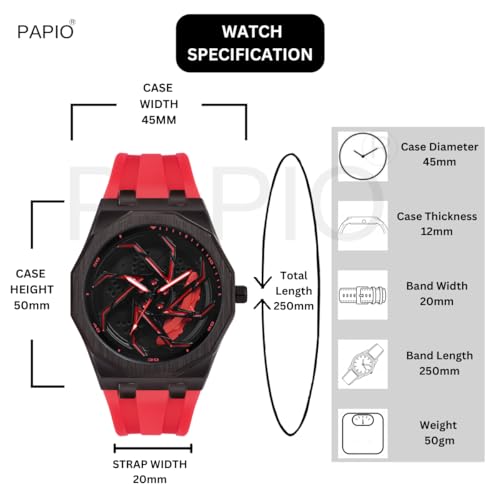 Image of PAPIO Men's Sports Watch, Black Case with Interchangeable Silicone Straps, Geometric Pattern Dial, Multiple Colors Available