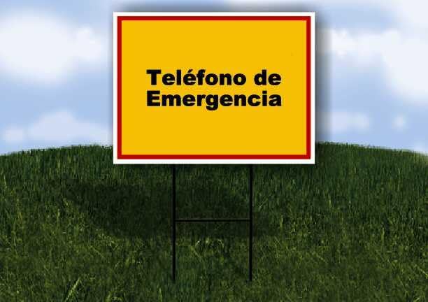 Teléfono de Emergencia Spanish Red Yellow 1 Single Sided 18x24 in Yard Road Sign wstand