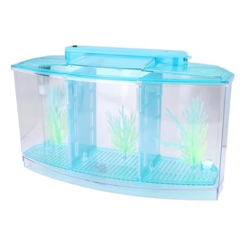 Nanddi Small Betta Fish Tank, Clear Acrylic Aquarium Starter Kits with Adjustable LED Light Isolation Board Betta Fish Bowl for Betta Shrimp Guppy Jellyfish Goldfish Office Home Room Decor (Blue) Cover