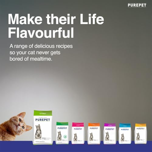 Image of Purepet Adult Dry Cat Food 1kg Pack | Chicken & Vegetable Flavour | Prevents Hairballs | Supports Heart Function | Promotes Skin Wellness | Enriched with Taurine