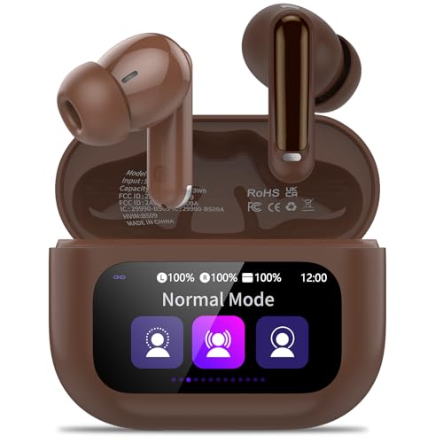 Image of Thunelec Wireless Earbuds with Touch Screen, 2026 New Bluetooth 5.4 Headphones with ANC /ENC Mic, 50H HiFi Stereo Ear Buds with 5 EQ Modes, Transparency Mode, IPX7 Earphones for Running, Brown