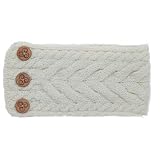 Aran Woollen Mills Ladies Multi Cable Headband with Buttons - 100% Merino Wool (Natural)