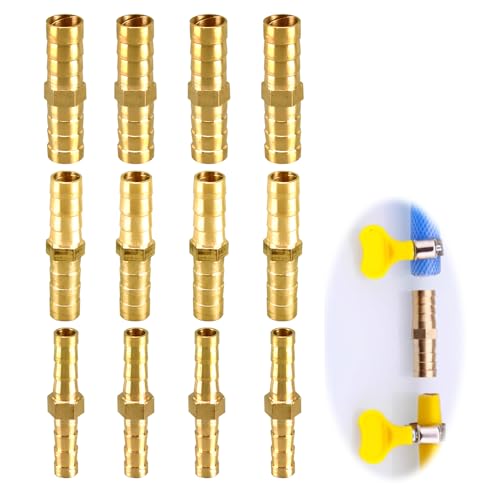 12 Pièces Raccord Tuyau en Laiton, 6 8 10 mm Raccord Laiton Connecteur Bidirectionnel Droit, Tube de Connecteur de Tuyau Adaptateur Rallonge pour Huile Carburant Eau Gazole Essence et Air