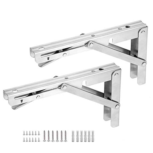 Preisvergleich Produktbild Klappkonsole Schwerlast 200mm Edelstahl Klappkonsolen Tisch Klappregalhalterungen Klappträger Regalträger für Bänke und Regale mit 6 Stück Dübel und 12 Stück Schrauben Tragkraft: 25kg (2 Stück)