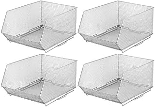 YBM HOME Mesh Stacking Bin Storage Containers for Kitchen Pantry, Cabinet and Shelves, Metal Wire Basket Rack for Fruits and Veggies, Crafts, Toys & Cleaning Items - 1 Unit, Large 15x11x8 Silver (4)