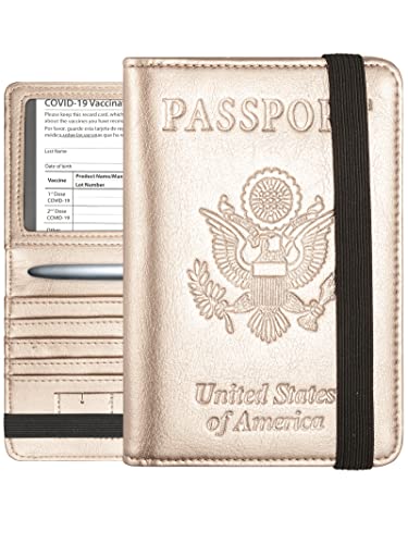 Passport And Vaccine Card Holder Combo, Cover Case With Cdc Vaccination Card Slot, Leather Travel Documents Organizer Protector, With Rfid Blocking (Gold Silver, Classic) #TOP7