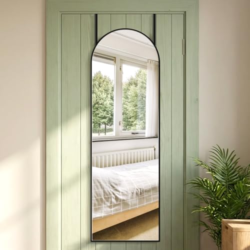Image of Black Arched Over The Door Mirror for Hanging, 47x14 Full Length Mirror